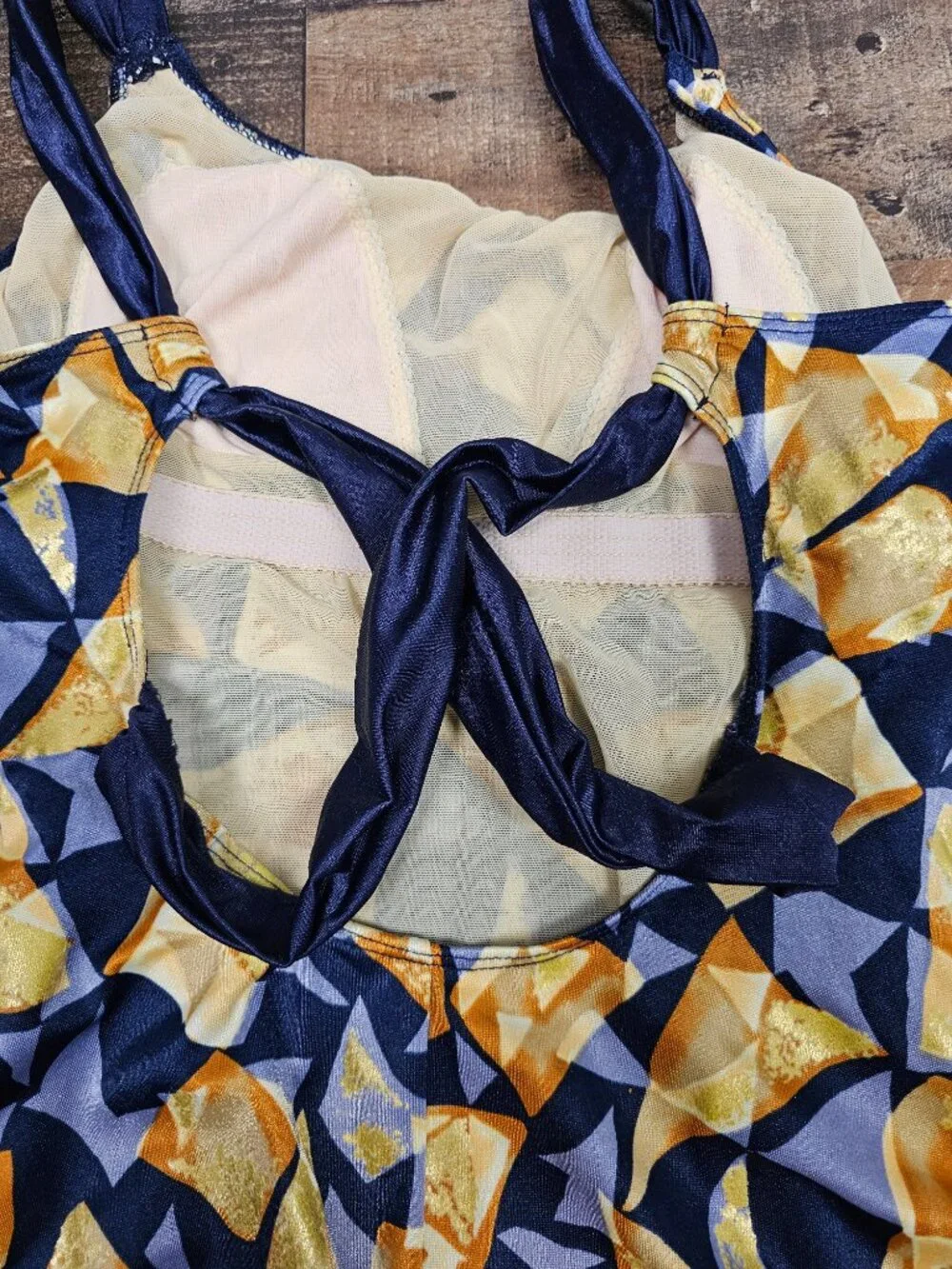 Sessa Vintage One Piece Swimsuit Size 12 Geometric Navy Gold Made in USA